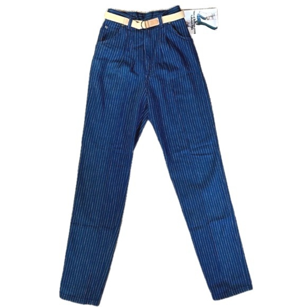 👖🛼 CHIC by H.I.S. Vintage 80s Deadstock NWT Relaxed Fit Blue Pinstripe Jeans 28
